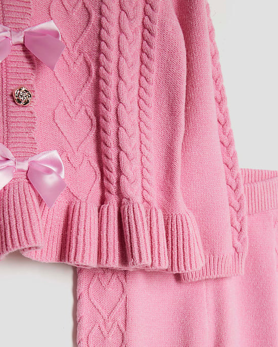 River Island Mini Girls Jumper & Bottoms Set Pink Bow 2 Piece - Image 4