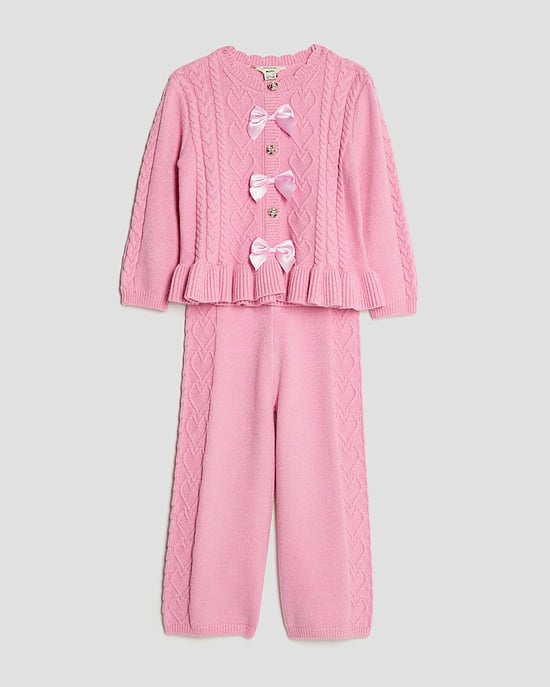 River Island Mini Girls Jumper & Bottoms Set Pink Bow 2 Piece - Image 5