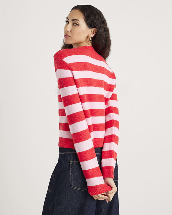 River Island Womens Jumper Red Knitted Stripe Heart Button - Image 3