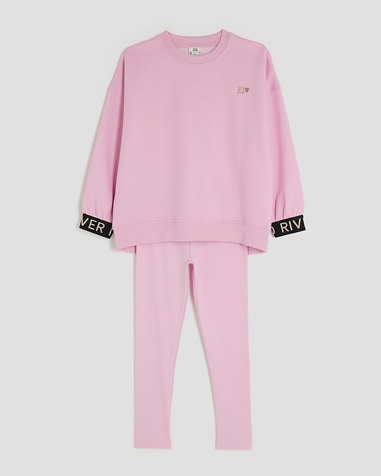 River Island Girls Sweatshirt & Leggings Set Pink Split Back 2 Piece - Image 5