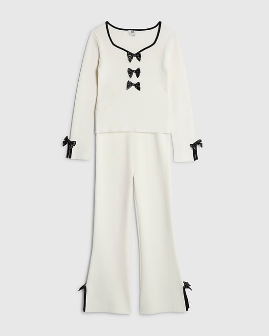 River Island Girls Top & Leggings Set Cream Bow 2 Piece - Image 5