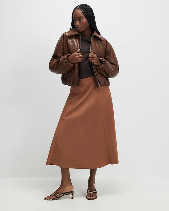 River Island Womens Midi Skirt Brown Faux Suede Full Circle - Image 1