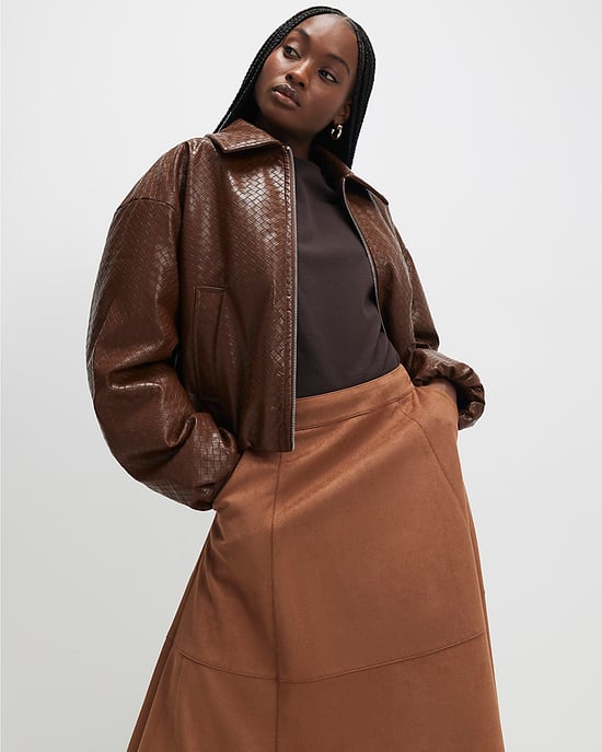 River Island Womens Midi Skirt Brown Faux Suede Full Circle - Image 2