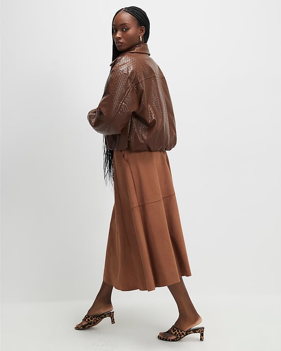 River Island Womens Midi Skirt Brown Faux Suede Full Circle - Image 3