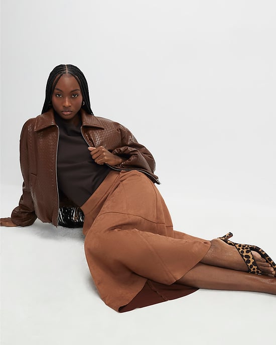 River Island Womens Midi Skirt Brown Faux Suede Full Circle - Image 4