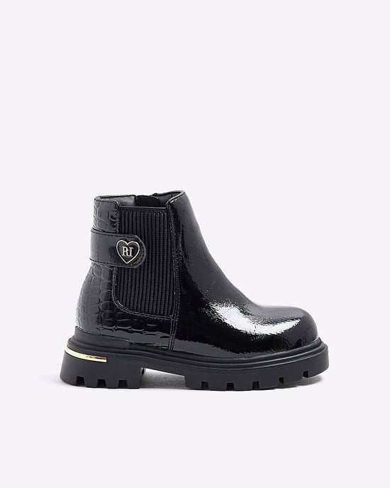 River Island Mini Girls Chelsea Boots Black Heart Strap - Image 2