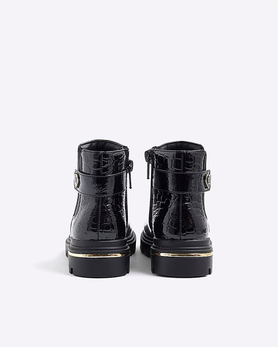 River Island Mini Girls Chelsea Boots Black Heart Strap - Image 3