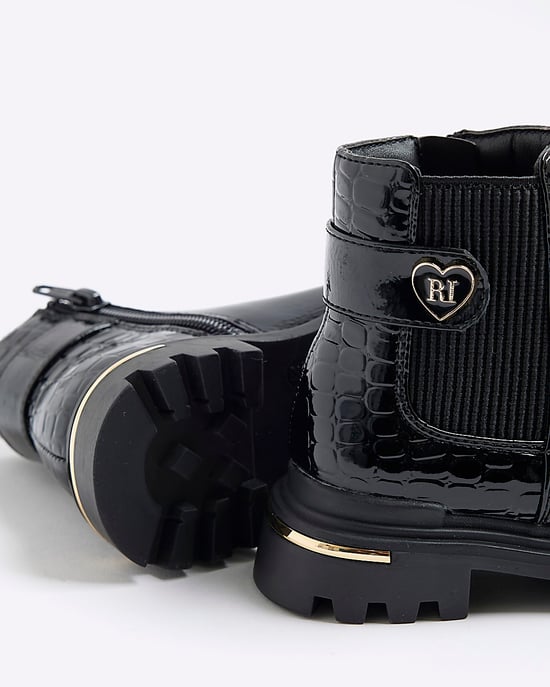 River Island Mini Girls Chelsea Boots Black Heart Strap - Image 4