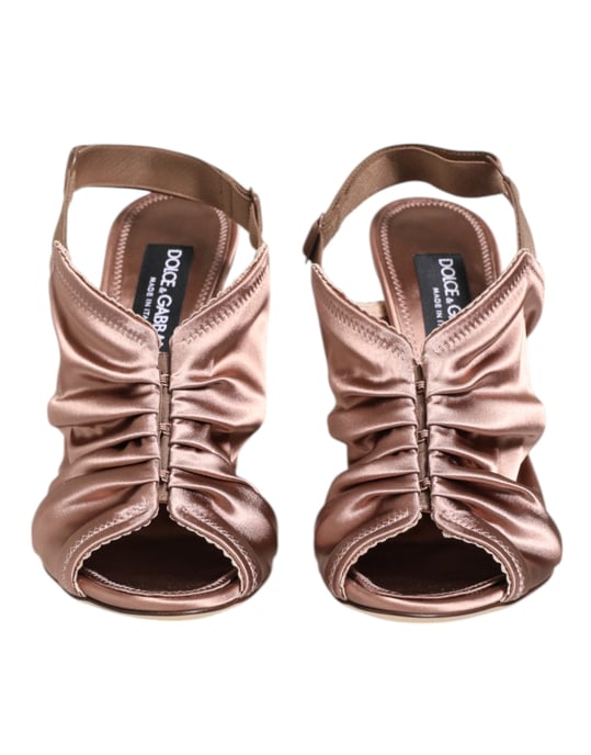 Dolce & Gabbana Bronze Satin Rynkad Slingback Sandaler - Image 3