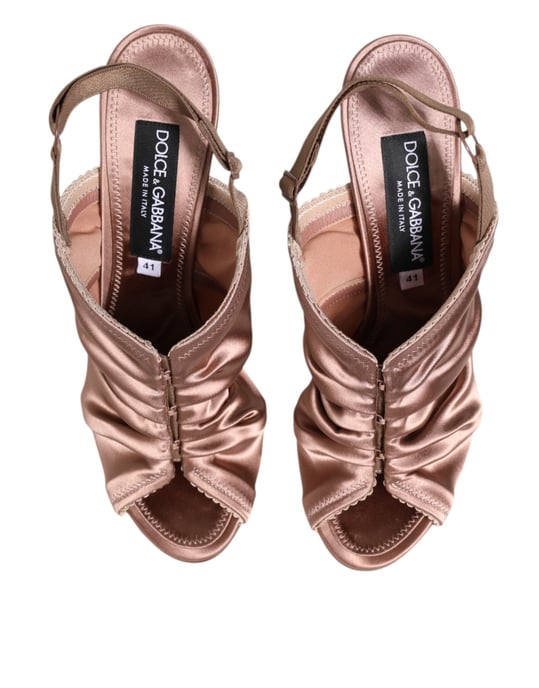 Dolce & Gabbana Bronze Satin Rynkad Slingback Sandaler - Image 4