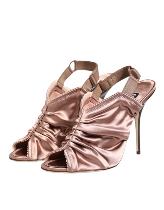 Dolce & Gabbana Bronze Satin Rynkad Slingback Sandaler - Image 5