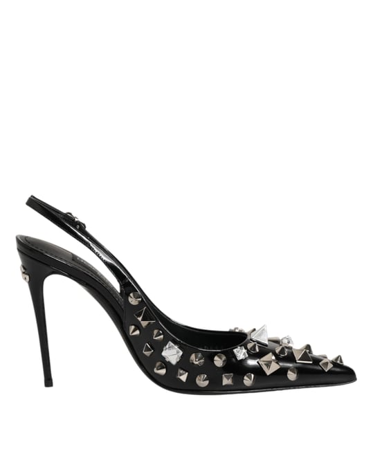 Dolce & Gabbana Svarta Nitar Läder Klack Slingbacks Skor - Image 1