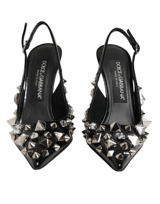 Dolce & Gabbana Svarta Nitar Läder Klack Slingbacks Skor - Image 3