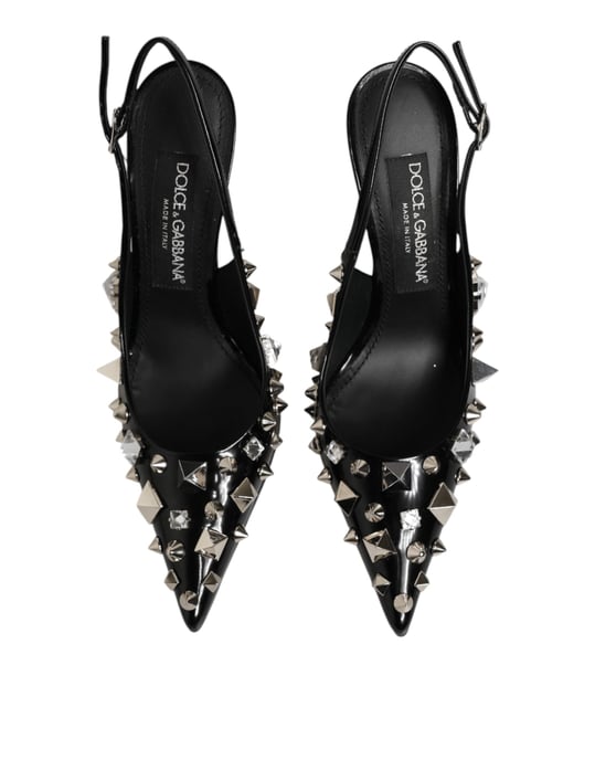 Dolce & Gabbana Svarta Nitar Läder Klack Slingbacks Skor - Image 4