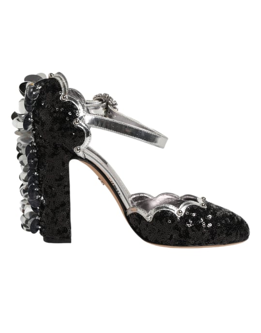 Dolce & Gabbana Zwarte Pailletten Enkelschoenen met Bandjes - Image 2