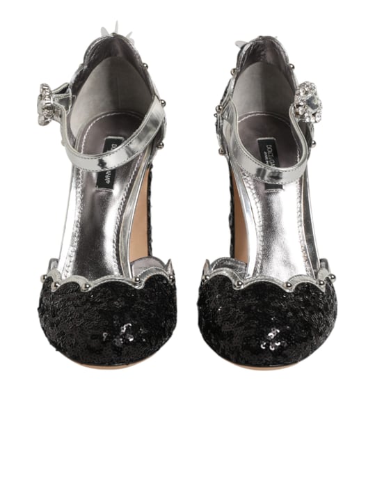 Dolce & Gabbana Zwarte Pailletten Enkelschoenen met Bandjes - Image 3