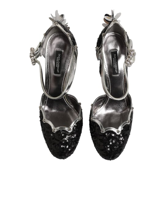 Dolce & Gabbana Zwarte Pailletten Enkelschoenen met Bandjes - Image 4