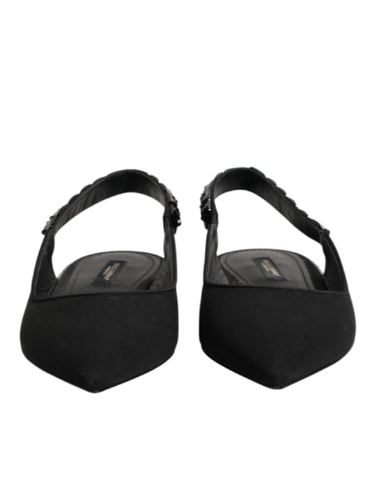 Dolce & Gabbana Black Crystal Charmeuse Slingback-skor - Image 3