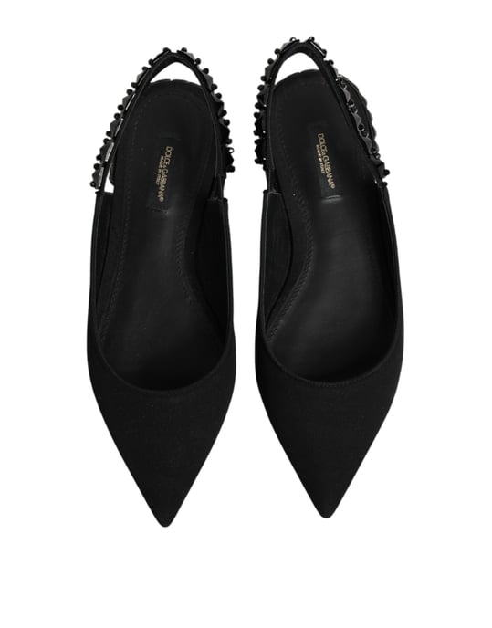 Dolce & Gabbana Black Crystal Charmeuse Slingback-skor - Image 4