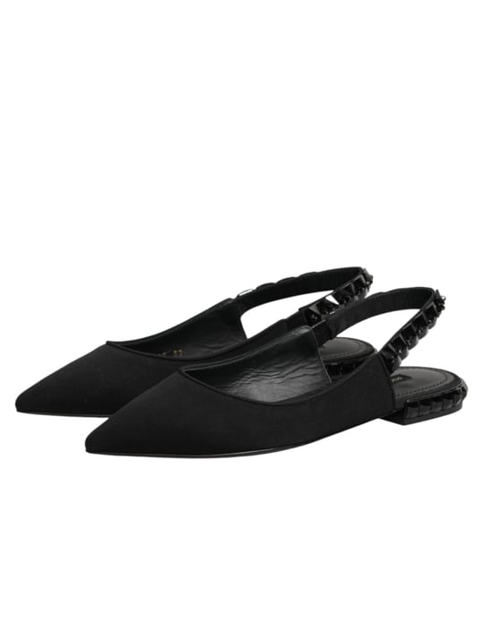 Dolce & Gabbana Black Crystal Charmeuse Slingback-skor - Image 5