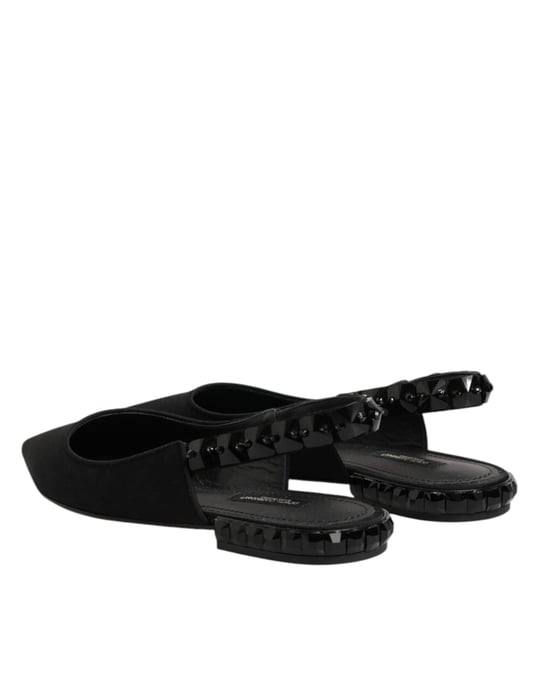 Dolce & Gabbana Black Crystal Charmeuse Slingback-skor - Image 6