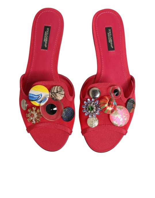 Dolce & Gabbana Röda Dekorerade Slip-On Sandaler - Image 4