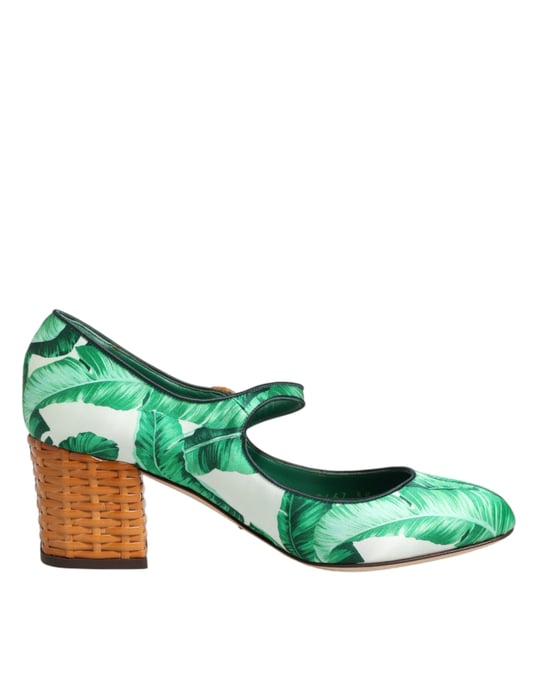 Dolce & Gabbana Grön Siden MARY JANES Blad Sandaler Skor - Image 1