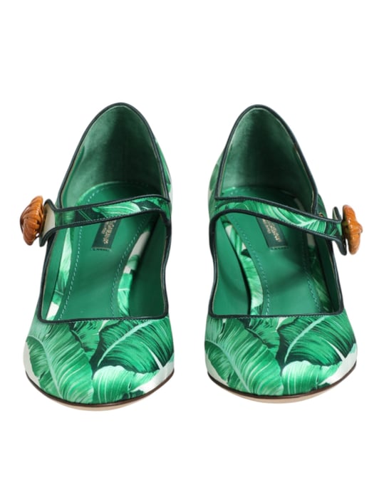 Dolce & Gabbana Grön Siden MARY JANES Blad Sandaler Skor - Image 3