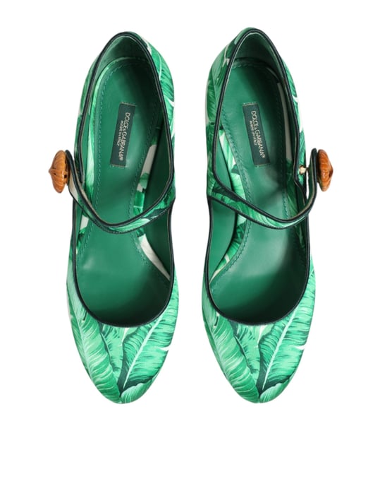 Dolce & Gabbana Grön Siden MARY JANES Blad Sandaler Skor - Image 4