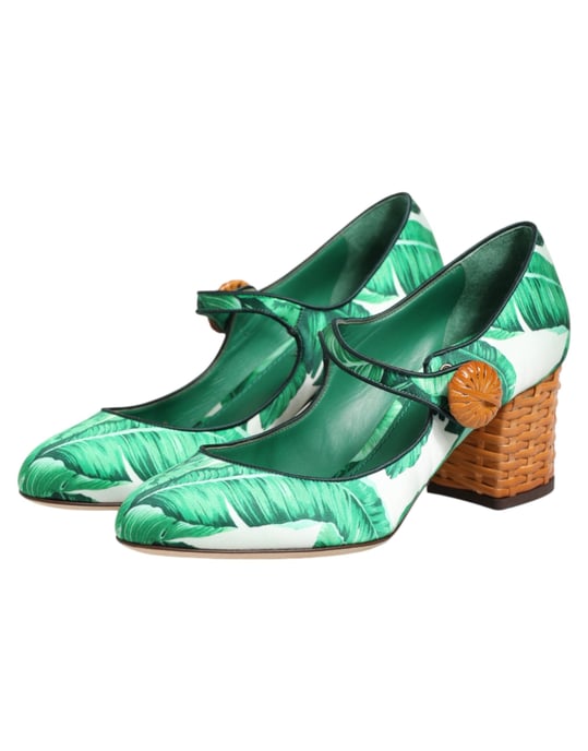 Dolce & Gabbana Grön Siden MARY JANES Blad Sandaler Skor - Image 5