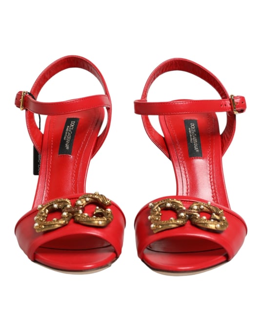 Dolce & Gabbana Röda Läder DG AMORE Klack Sandaler Skor - Image 3
