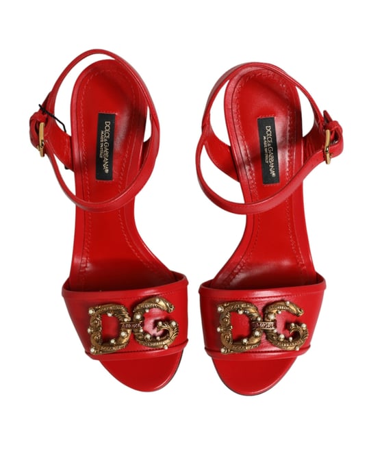 Dolce & Gabbana Röda Läder DG AMORE Klack Sandaler Skor - Image 4