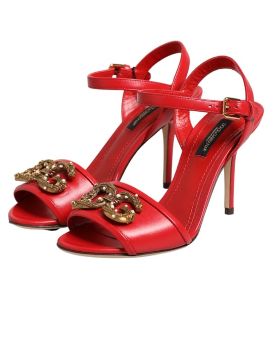 Dolce & Gabbana Röda Läder DG AMORE Klack Sandaler Skor - Image 5