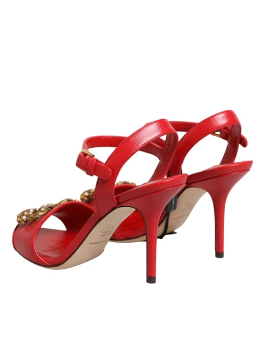Dolce & Gabbana Röda Läder DG AMORE Klack Sandaler Skor - Image 6