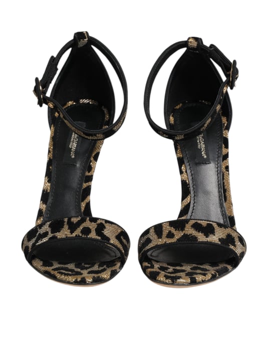 Dolce & Gabbana Guld Leopard Ankelrem Häl Sandaler Skor - Image 3
