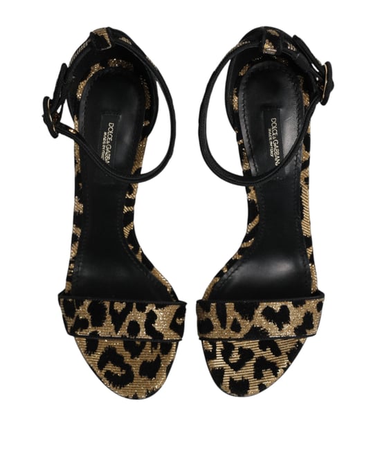 Dolce & Gabbana Guld Leopard Ankelrem Häl Sandaler Skor - Image 4