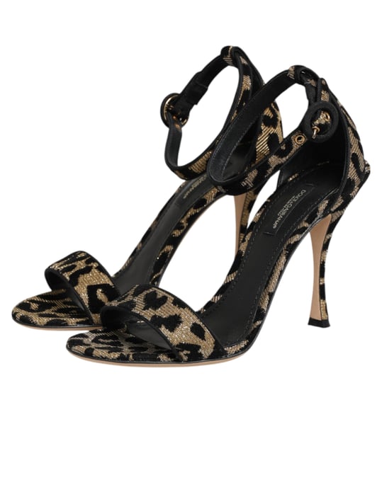 Dolce & Gabbana Guld Leopard Ankelrem Häl Sandaler Skor - Image 5