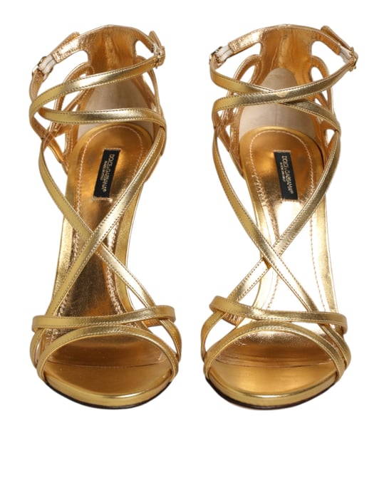 Dolce & Gabbana Gouden Leren Keira Hakken Sandalen Schoenen - Image 3
