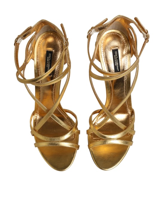 Dolce & Gabbana Gouden Leren Keira Hakken Sandalen Schoenen - Image 4