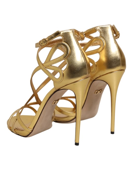 Dolce & Gabbana Gouden Leren Keira Hakken Sandalen Schoenen - Image 6