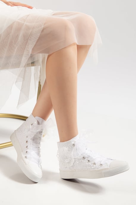 Mariselle Parel Kant Bruids Hoge Sneaker - Image 3
