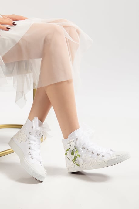 Sylvara Bloemen Kant Lint Bruids Hoge Sneaker - Image 3