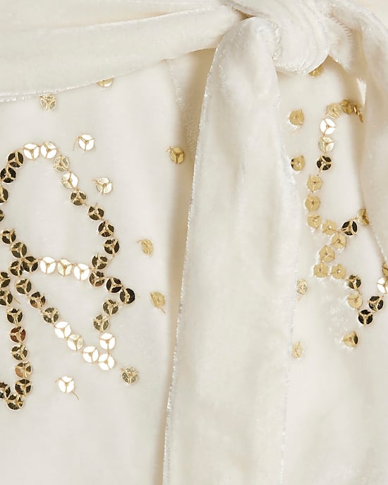 River Island Mini Girls Playsuit Cream Velvet Sequin Bow - Image 3