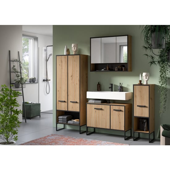 Furnilux Hoge kast breed functionele badkameropbergkast in artisan eik moderne - Image 6