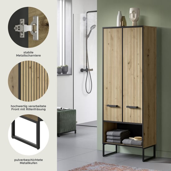 Furnilux Hoge kast breed functionele badkameropbergkast in artisan eik moderne - Image 2
