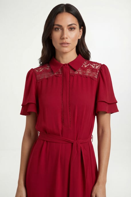 Petite Lace Insert Ruffle Sleeve Midi Dress - Image 4