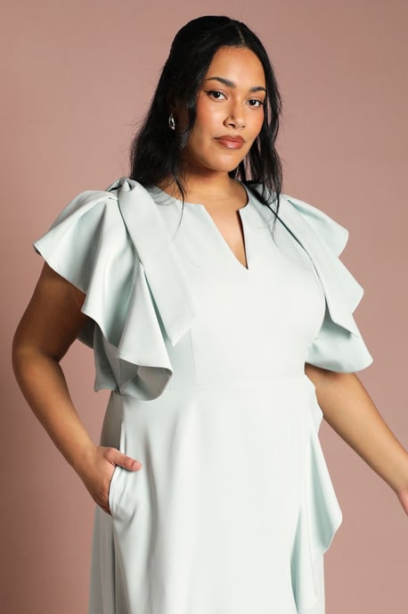 Plus Crepe Ruffle Wrap Midi Dress - Image 2
