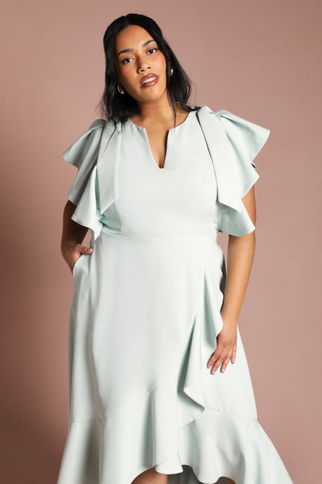 Plus Crepe Ruffle Wrap Midi Dress - Image 4