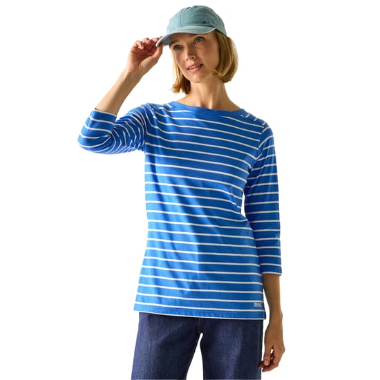 Regatta Dam/Ladies Baylette II randig T-shirt (Sonic Blue/White) - Image 4