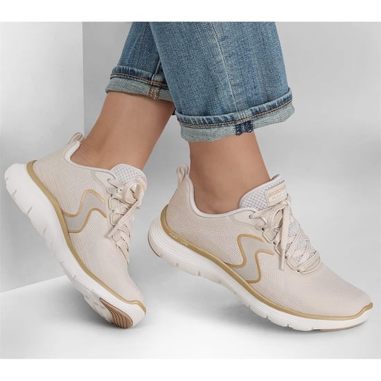 Women's Skechers Flex Appeal 5.0 Slip On Low Top Sneakers in Natural/Gold - Image 6